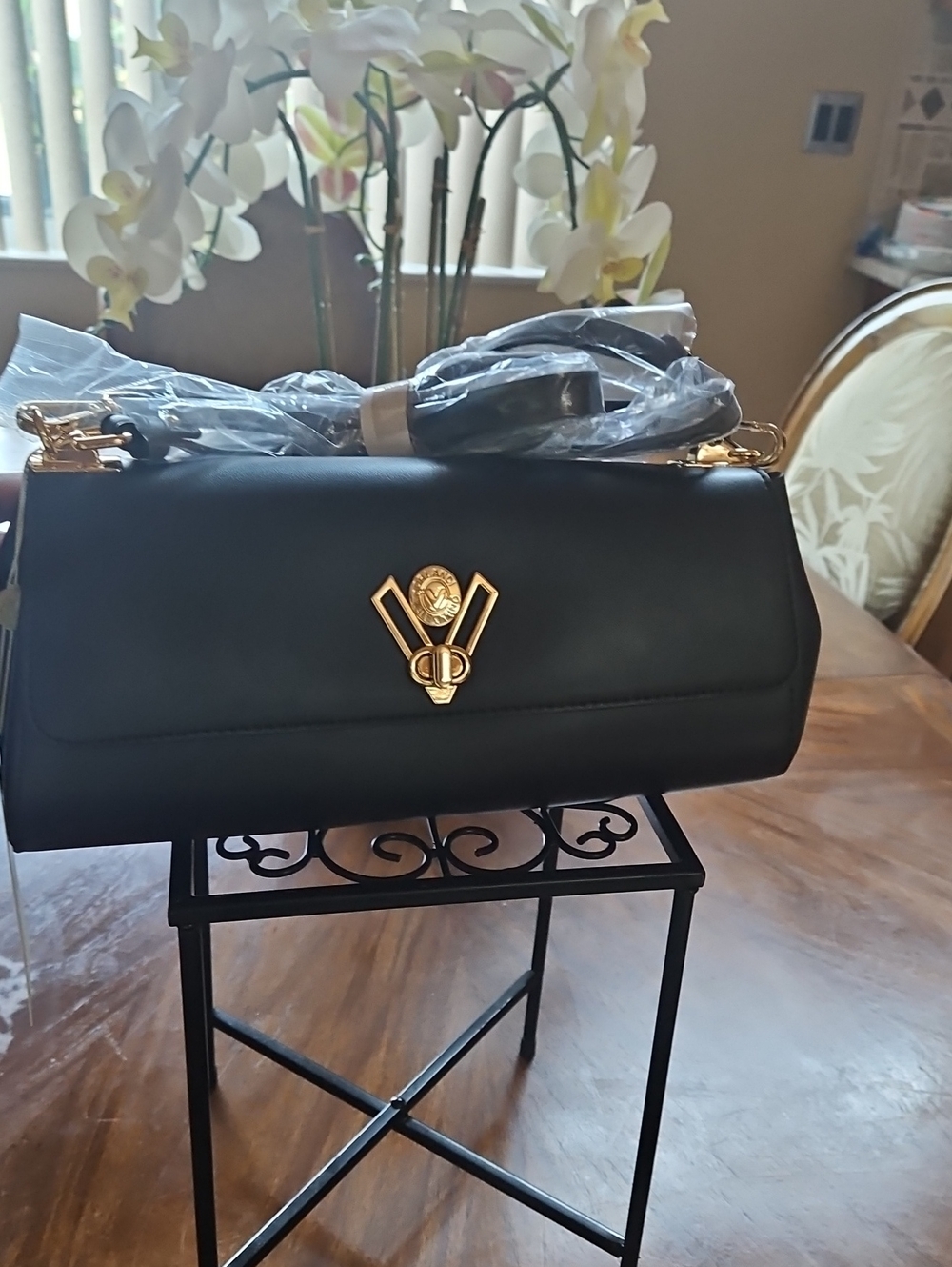 Valentino Orlandi Black Baguette Convertible Crossbody Bag